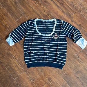 Yuka top 3/4 sleeve blue and white strip